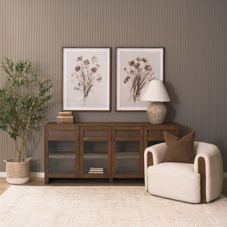 Suri Mid Brown Wood w/ Glass 4-Door Closed Sideboard by Mercana at Eve Furniture