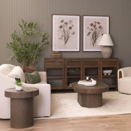 Suri Mid Brown Wood w/ Glass 4-Door Closed Sideboard by Mercana at Eve Furniture