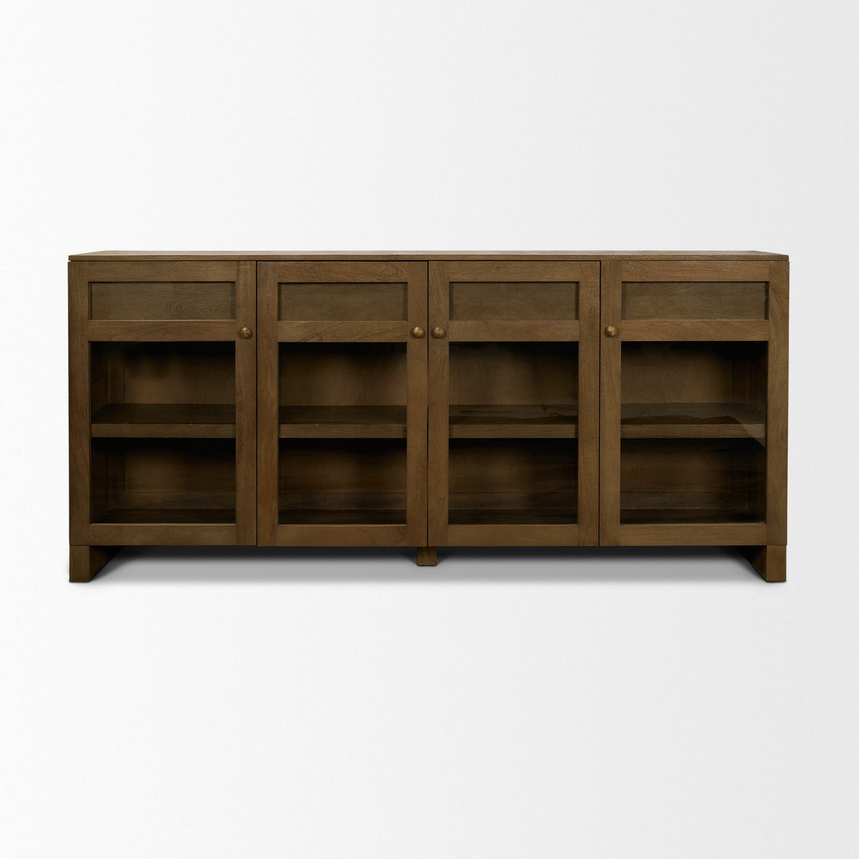 Suri Mid Brown Wood w/ Glass 4-Door Closed Sideboard by Mercana at Eve Furniture