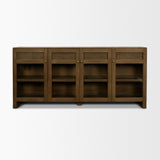Suri Mid Brown Wood w/ Glass 4-Door Closed Sideboard by Mercana at Eve Furniture