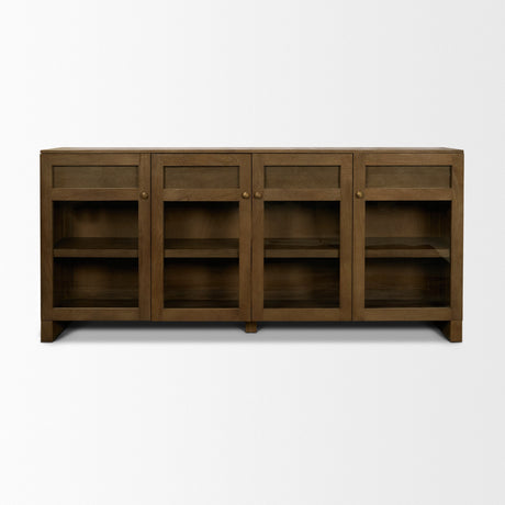 Suri Mid Brown Wood w/ Glass 4-Door Closed Sideboard by Mercana at Eve Furniture