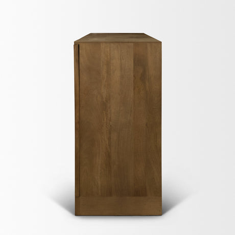 Suri Mid Brown Wood w/ Glass 4-Door Closed Sideboard by Mercana at Eve Furniture