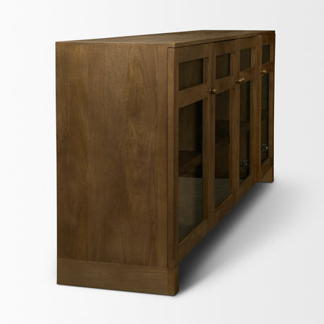 Suri Mid Brown Wood w/ Glass 4-Door Closed Sideboard by Mercana at Eve Furniture