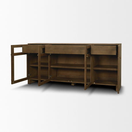 Suri Mid Brown Wood w/ Glass 4-Door Closed Sideboard by Mercana at Eve Furniture