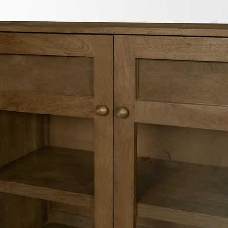 Suri Mid Brown Wood w/ Glass 4-Door Closed Sideboard by Mercana at Eve Furniture