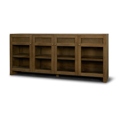 Suri Mid Brown Wood w/ Glass 4-Door Closed Sideboard by Mercana at Eve Furniture