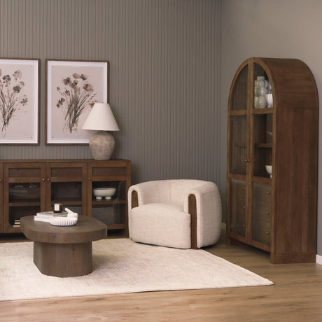Suri Mid Brown Wood W/Glass Doors Arched Curio Cabinet by Mercana at Eve Furniture