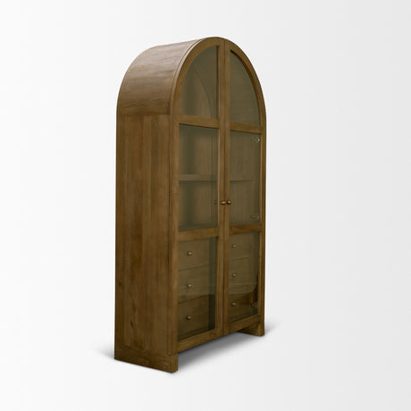 Suri Mid Brown Wood W/Glass Doors Arched Curio Cabinet by Mercana at Eve Furniture