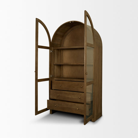 Suri Mid Brown Wood W/Glass Doors Arched Curio Cabinet by Mercana at Eve Furniture