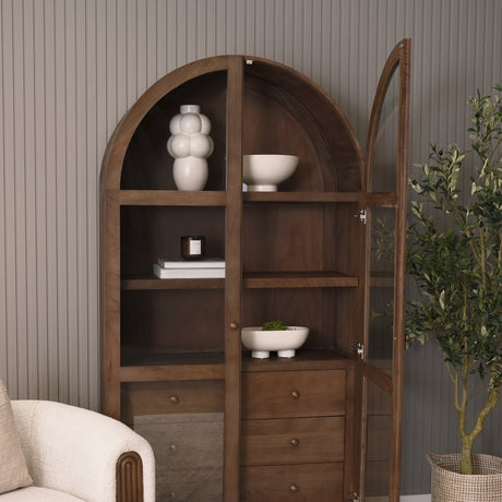 Suri Mid Brown Wood W/Glass Doors Arched Curio Cabinet by Mercana at Eve Furniture