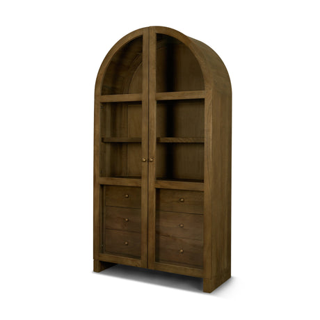 Suri Mid Brown Wood W/Glass Doors Arched Curio Cabinet by Mercana at Eve Furniture