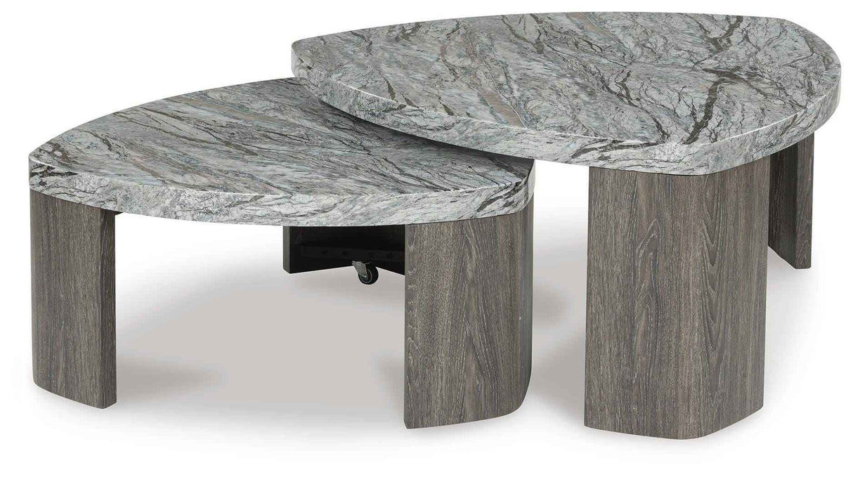 Surmour Gray/Brown Coffee Table and End Table by Ashley at Eve Furniture
