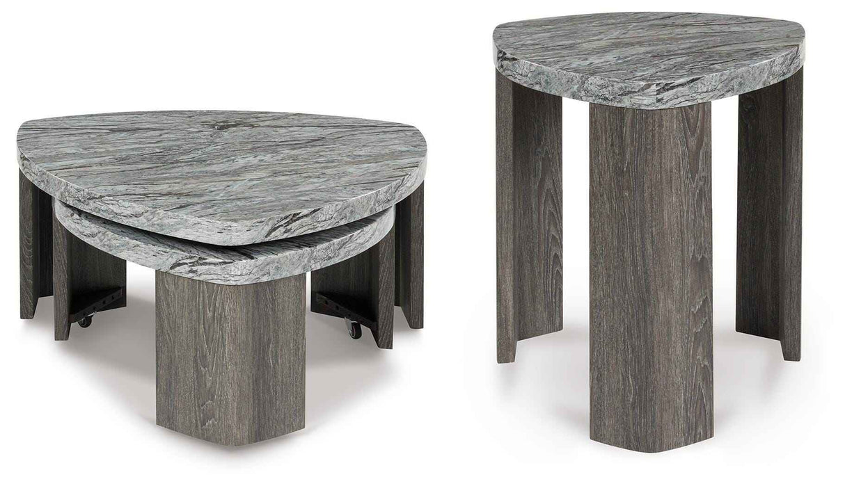 Surmour Gray/Brown Coffee Table and End Table by Ashley at Eve Furniture