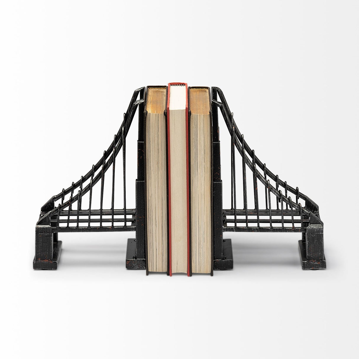 Suspension Set of 2 Brown Wrought Iron Suspension Bridge Bookends by Mercana at Eve Furniture