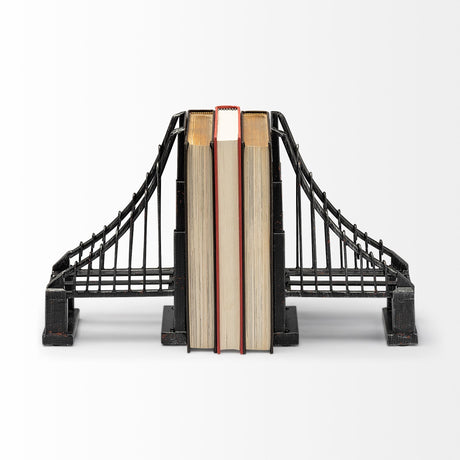 Suspension Set of 2 Brown Wrought Iron Suspension Bridge Bookends by Mercana at Eve Furniture