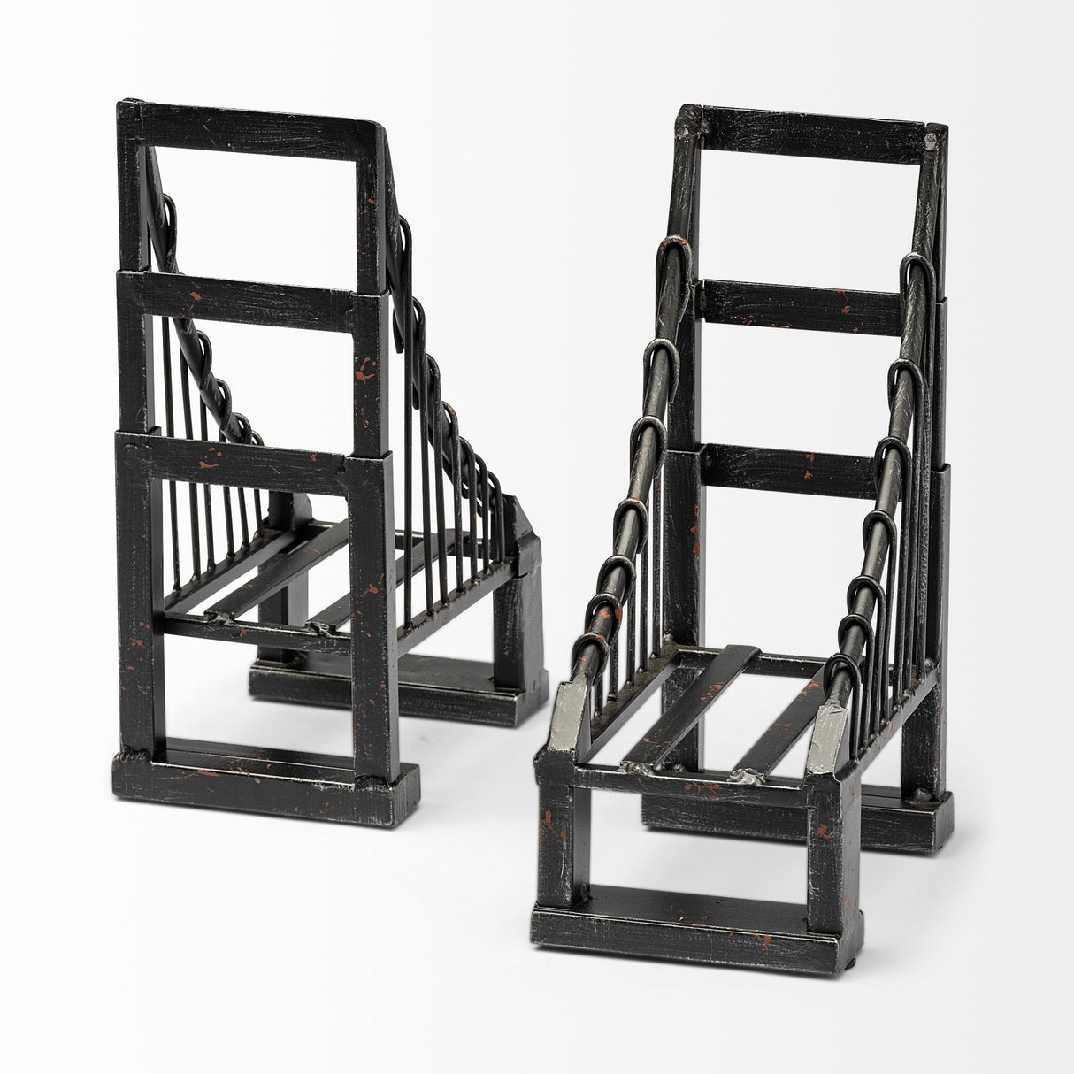 Suspension Set of 2 Brown Wrought Iron Suspension Bridge Bookends by Mercana at Eve Furniture