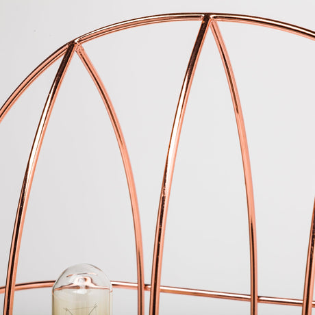 Sutton (19.3"H) Rose-Gold Metal Cylindrical Cage Three Bulb Table Lamp by Mercana at Eve Furniture
