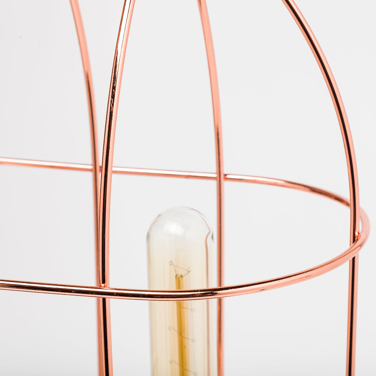 Sutton (19.3"H) Rose-Gold Metal Cylindrical Cage Three Bulb Table Lamp by Mercana at Eve Furniture