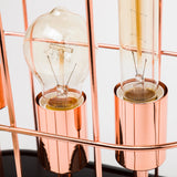 Sutton (19.3"H) Rose-Gold Metal Cylindrical Cage Three Bulb Table Lamp by Mercana at Eve Furniture