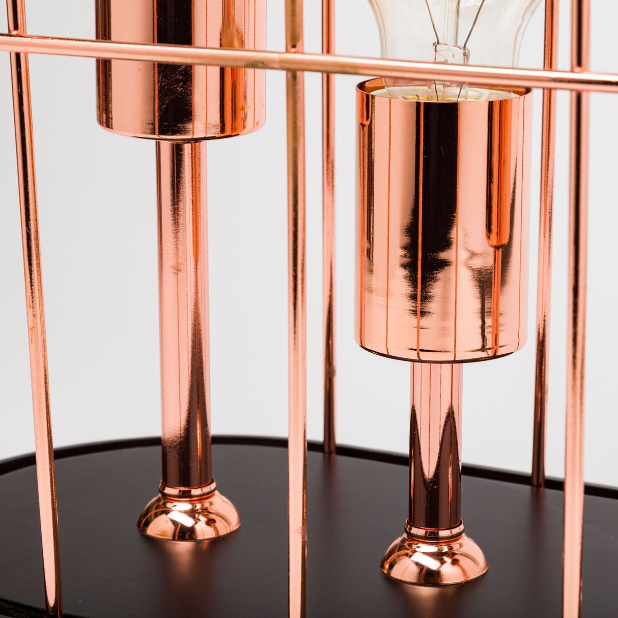 Sutton (19.3"H) Rose-Gold Metal Cylindrical Cage Three Bulb Table Lamp by Mercana at Eve Furniture