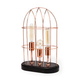 Sutton (19.3"H) Rose-Gold Metal Cylindrical Cage Three Bulb Table Lamp by Mercana at Eve Furniture