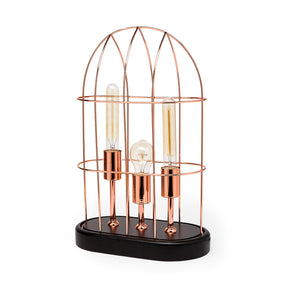 Sutton (19.3"H) Rose-Gold Metal Cylindrical Cage Three Bulb Table Lamp by Mercana at Eve Furniture