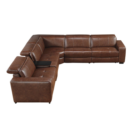 Sutton Brown 6-Piece Modular Leather Power Reclining Sectional by Homelegance at Eve Furniture