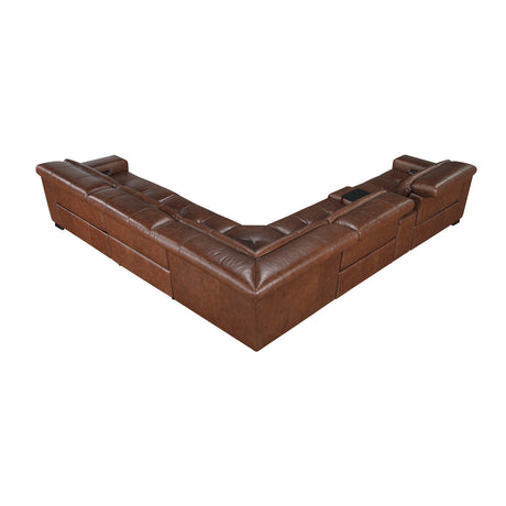 Sutton Brown 6-Piece Modular Leather Power Reclining Sectional by Homelegance at Eve Furniture