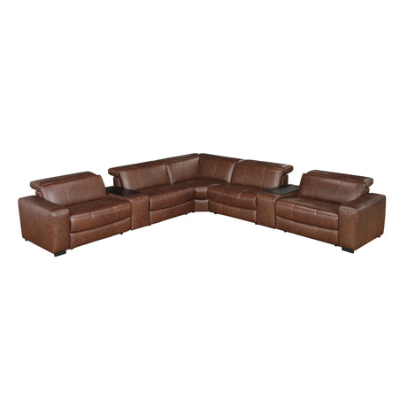 Sutton Brown 7-Piece Modular Power Reclining Sectional with Power Headrests and Charging Ports by Homelegance at Eve Furniture