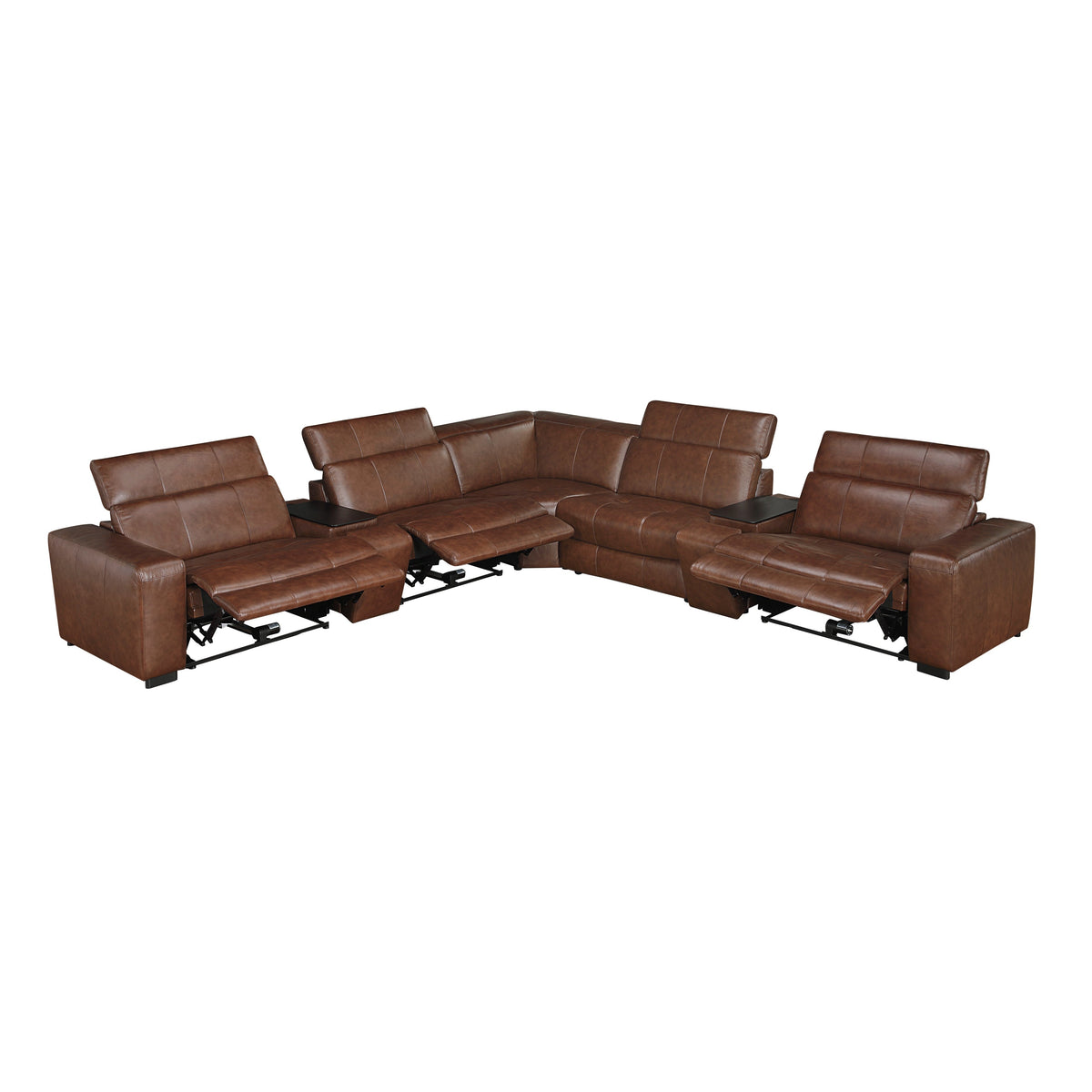 Sutton Brown 7-Piece Modular Power Reclining Sectional with Power Headrests and Charging Ports by Homelegance at Eve Furniture