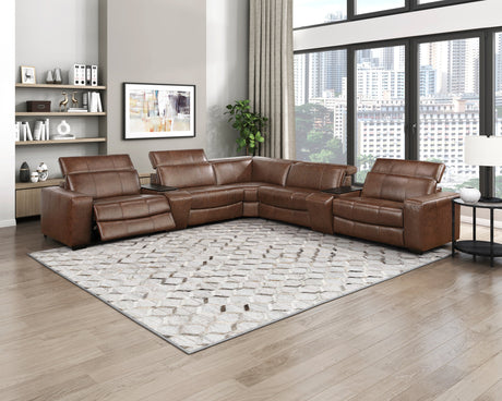 Sutton Brown 7-Piece Modular Power Reclining Sectional with Power Headrests and Charging Ports by Homelegance at Eve Furniture