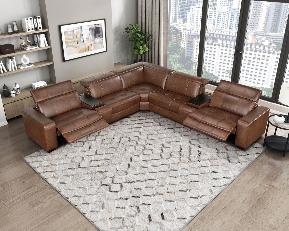 Sutton Brown 7-Piece Modular Power Reclining Sectional with Power Headrests and Charging Ports by Homelegance at Eve Furniture