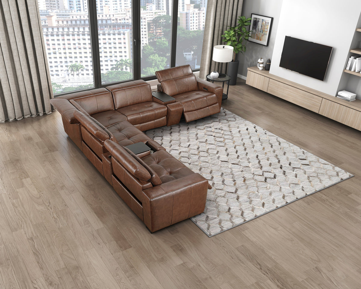 Sutton Brown 7-Piece Modular Power Reclining Sectional with Power Headrests and Charging Ports by Homelegance at Eve Furniture