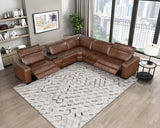 Sutton Brown 7-Piece Modular Power Reclining Sectional with Power Headrests and Charging Ports by Homelegance at Eve Furniture