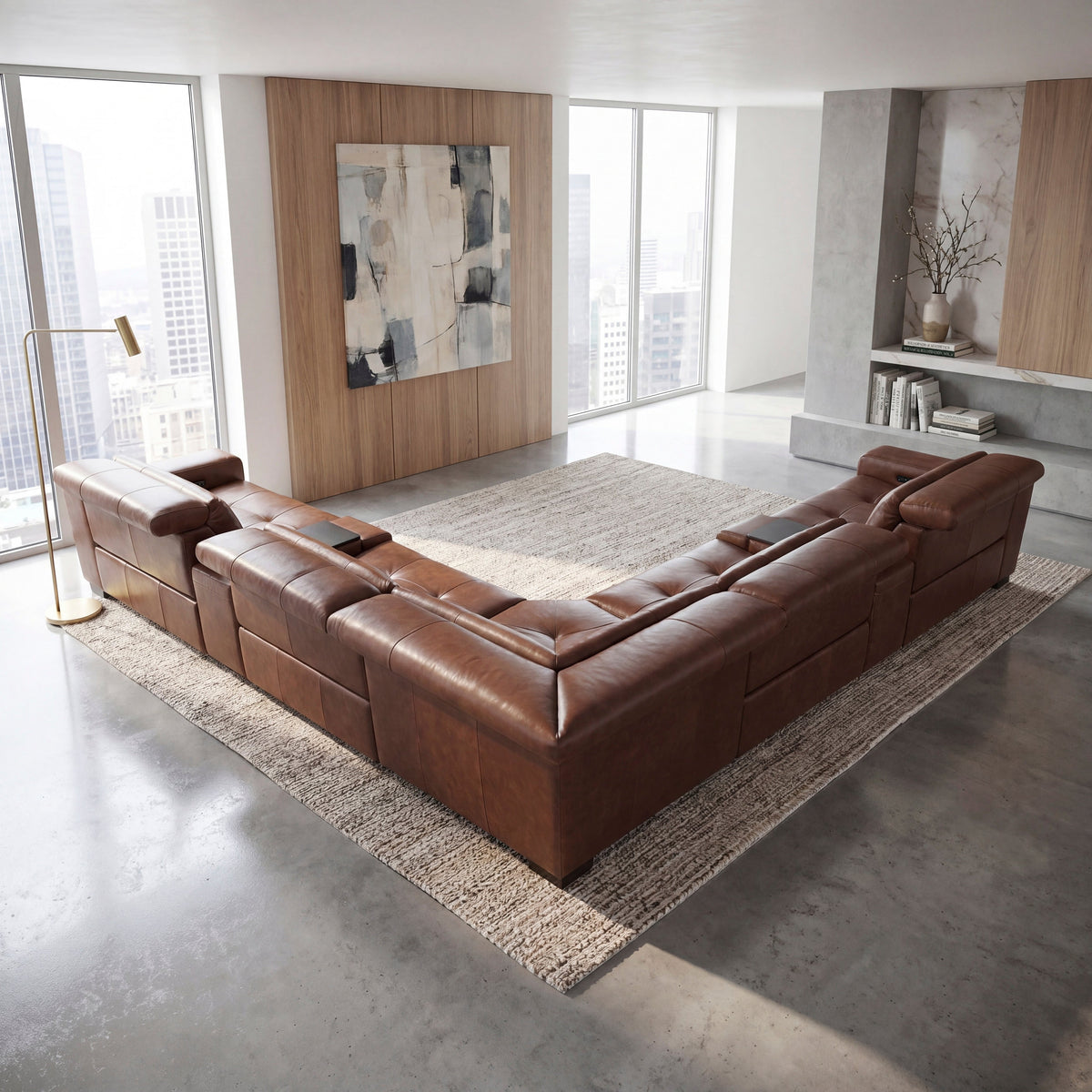 Sutton Brown 7-Piece Modular Power Reclining Sectional with Power Headrests and Charging Ports by Homelegance at Eve Furniture