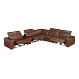 Sutton Brown 7-Piece Modular Power Reclining Sectional with Power Headrests and Charging Ports by Homelegance at Eve Furniture