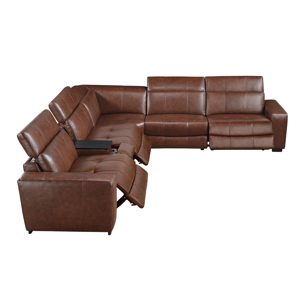 Sutton Brown 7-Piece Modular Power Reclining Sectional with Power Headrests and Charging Ports by Homelegance at Eve Furniture