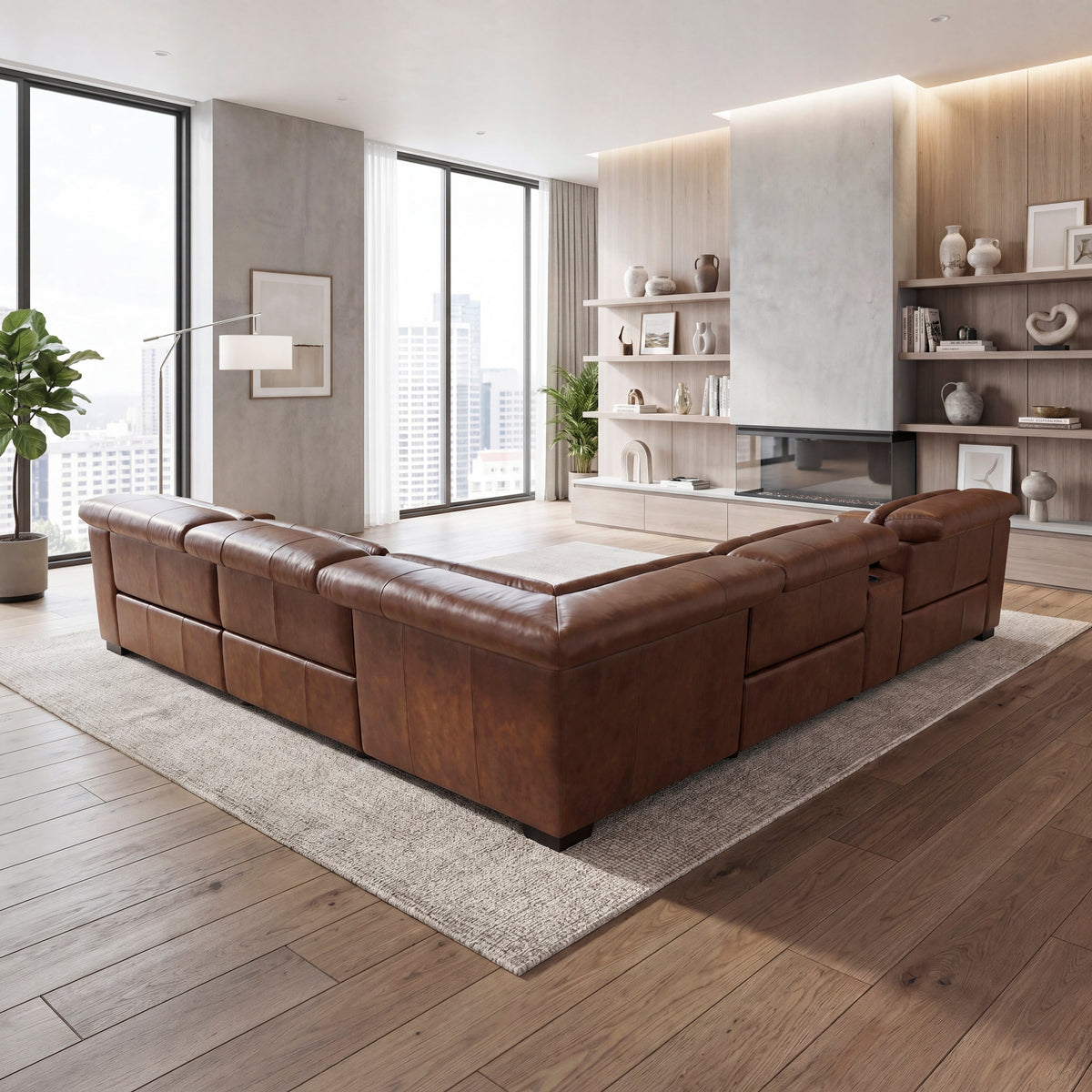Sutton Brown 7-Piece Modular Power Reclining Sectional with Power Headrests and Charging Ports by Homelegance at Eve Furniture