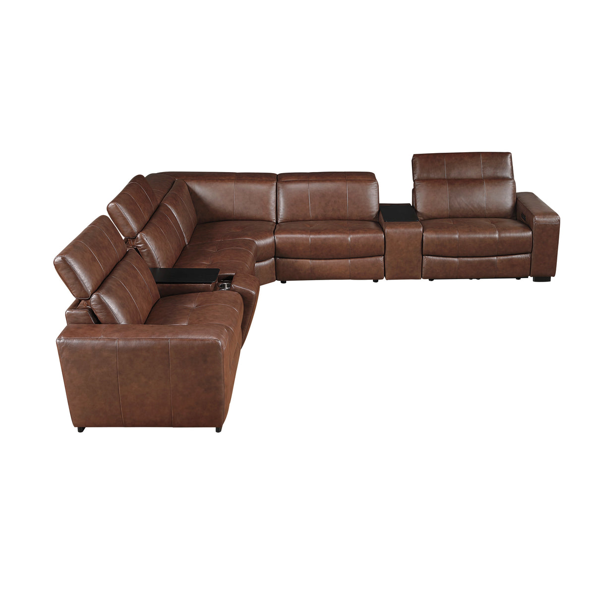 Sutton Brown 7-Piece Modular Power Reclining Sectional with Power Headrests and Charging Ports by Homelegance at Eve Furniture