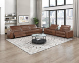 Sutton Brown Leather Power Double Reclining Loveseat with Center Console by Homelegance at Eve Furniture