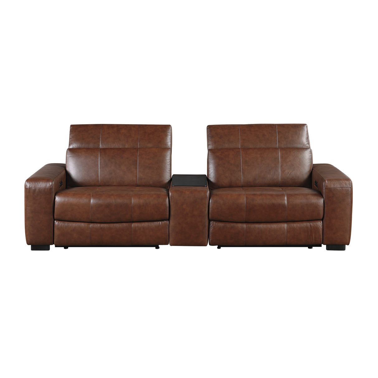 Sutton Brown Leather Power Double Reclining Loveseat with Center Console by Homelegance at Eve Furniture
