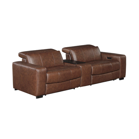 Sutton Brown Leather Power Double Reclining Loveseat with Center Console by Homelegance at Eve Furniture