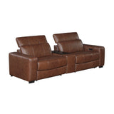 Sutton Brown Leather Power Double Reclining Loveseat with Center Console by Homelegance at Eve Furniture