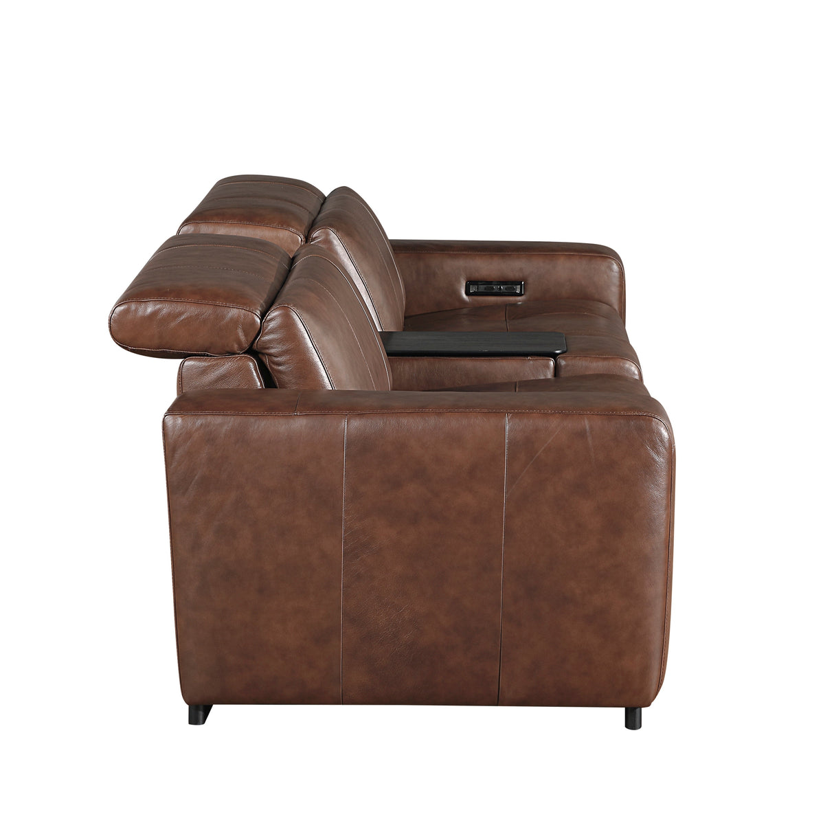 Sutton Brown Leather Power Double Reclining Loveseat with Center Console by Homelegance at Eve Furniture