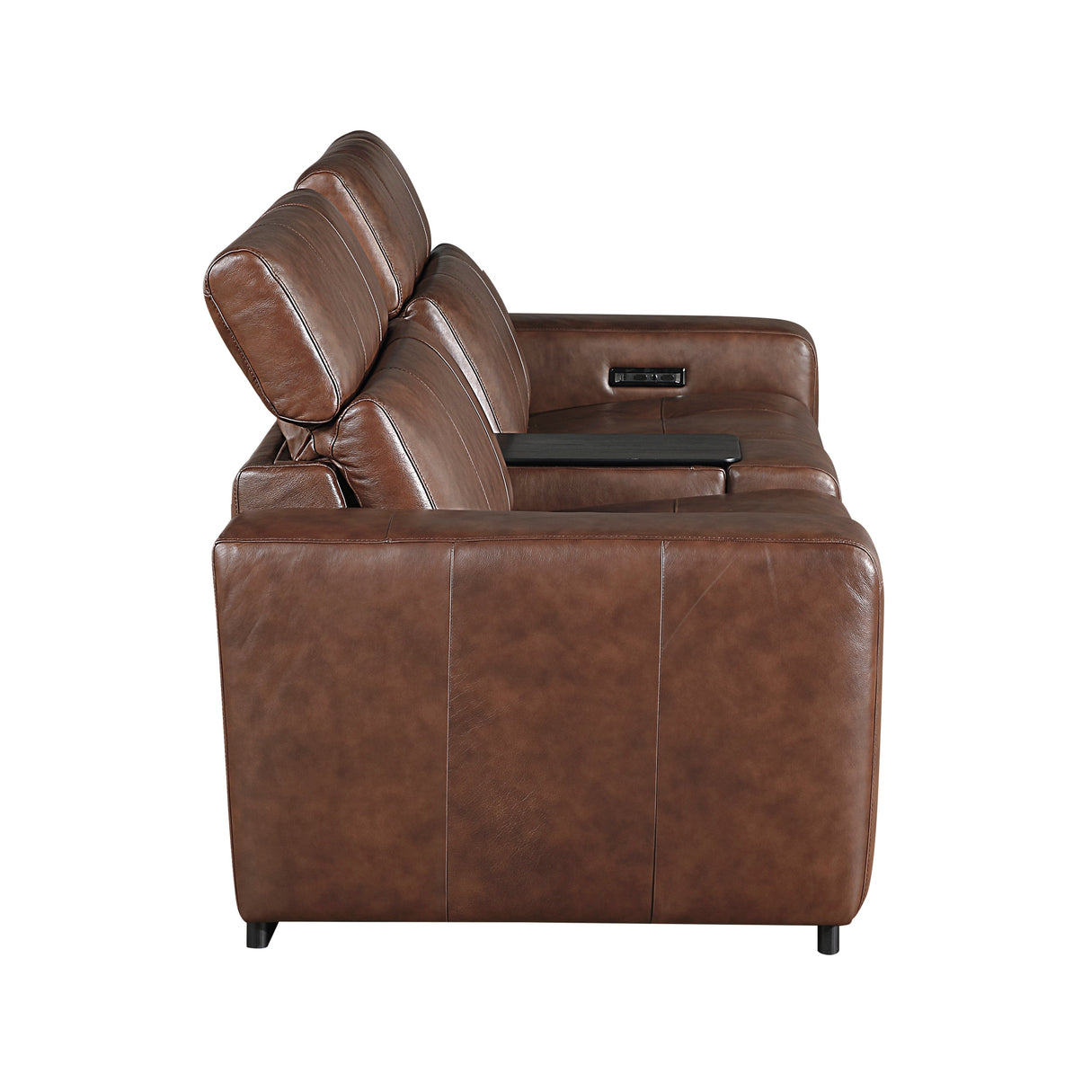 Sutton Brown Leather Power Double Reclining Loveseat with Center Console by Homelegance at Eve Furniture