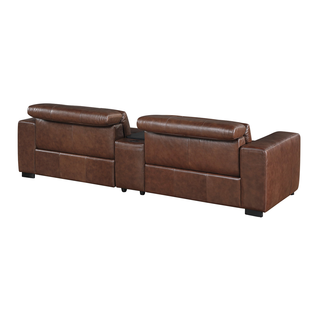 Sutton Brown Leather Power Double Reclining Loveseat with Center Console by Homelegance at Eve Furniture