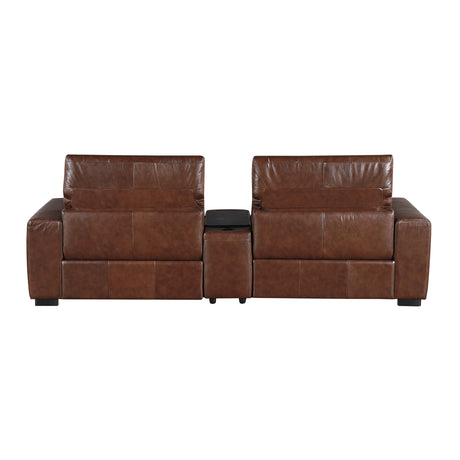 Sutton Brown Leather Power Double Reclining Loveseat with Center Console by Homelegance at Eve Furniture