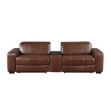 Sutton Brown Leather Power Double Reclining Loveseat with Center Console by Homelegance at Eve Furniture