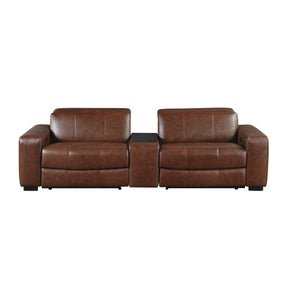 Sutton Brown Leather Power Double Reclining Loveseat with Center Console by Homelegance at Eve Furniture