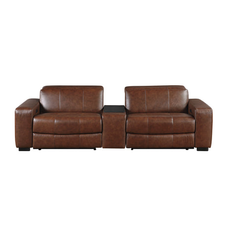Sutton Brown Leather Power Double Reclining Loveseat with Center Console by Homelegance at Eve Furniture